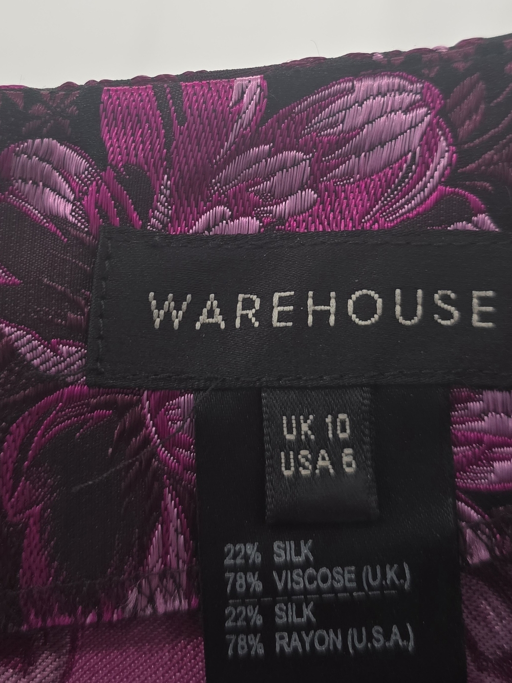 Warehouse London,UK Vintage Black Floral Neon-glow Mini Dress Spaghetti Straps.6 - Picture 3 of 5